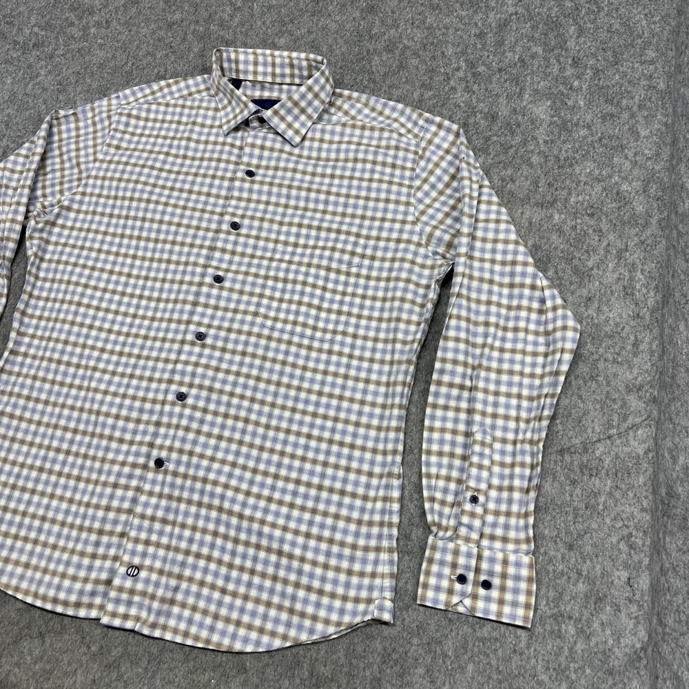 David Donahue Shirt Mens L Blue Beige Check Long Sleeve Button Cotton Office - Picture 7 of 16